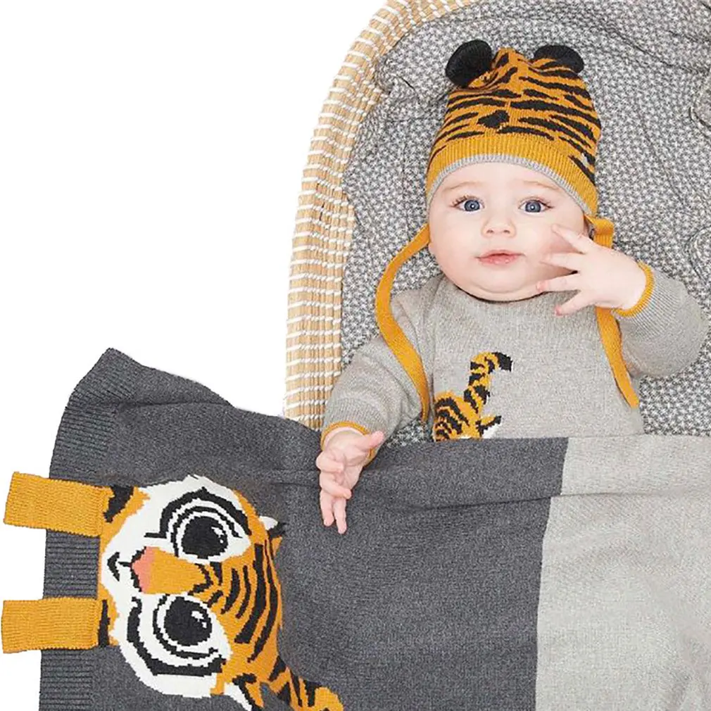 С изображением тигра; детское одеяло вязаный, для новорожденных пеленать Обёрточная бумага Одеяло s супер мягкие постельные принадлежности для малышей Стёганое одеяло Одеяло s