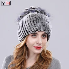 Лидер продаж леди из меха кролика меховая шапка зимняя модные; женские; теплые с мехом кролика Кепки& из меха черно-бурой лисицы, модные шапки из натурального меха