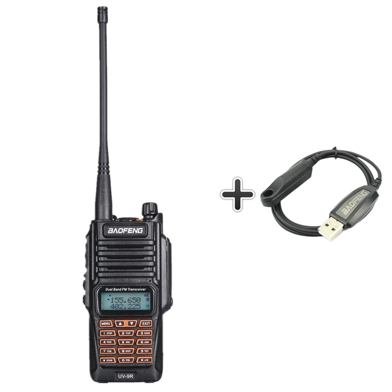 Baofeng UV-9R 8 Вт Высокая мощность IP67 PTT водонепроницаемый Walkie Talkie 10 км UV 9R Woki Toki двухстороннее радио Ham CB радио коммуникатор UV9R - Цвет: Add 1Program Cable