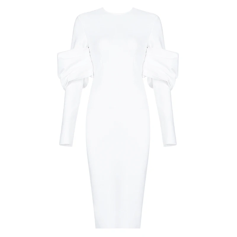 Gosexy осеннее Новое модное белое платье-футляр Vestidos женское винтажное платье миди с О-образным вырезом и длинными рукавами на молнии сзади