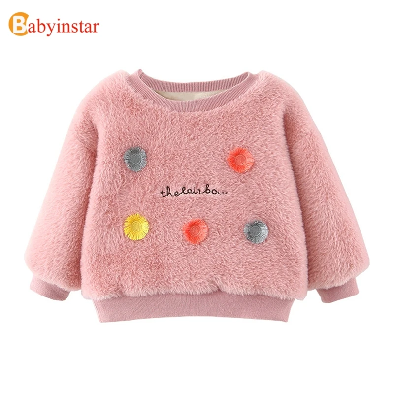 Babyinstar/Новинка; утепленные 9 months to 3 years Old с цветочным принтом и буквенным принтом; свитшоты для маленьких девочек; зимняя одежда для малышей; одежда для детей; свитшоты для девочек