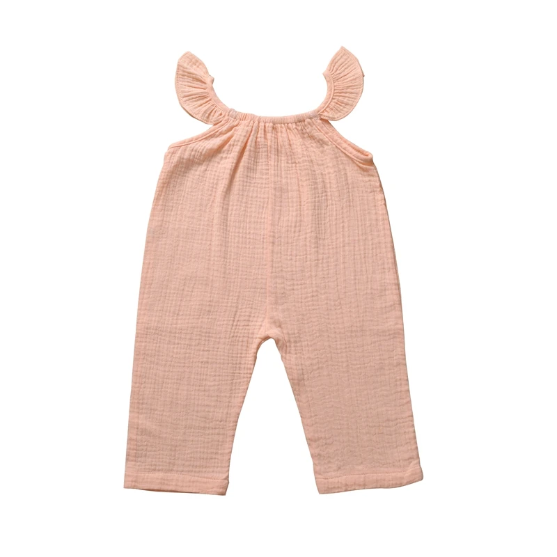От 6 месяцев до 3 лет; летняя одежда для новорожденных девочек; комбинезон без рукавов с рюшами; хлопковый повседневный комбинезон; комбинезоны; пляжный костюм - Цвет: Розовый