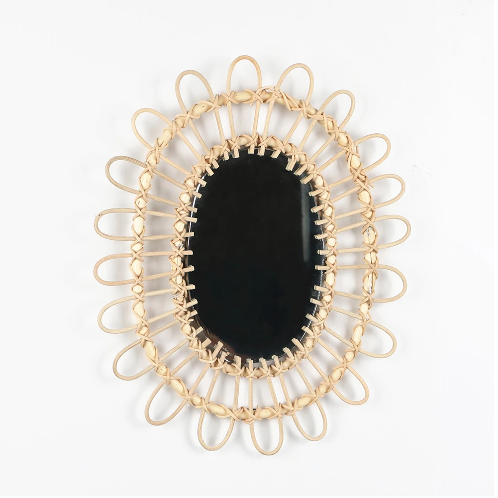 Nordic Style Home Rattan Plaited Art Living Room Makeup Decorative Mirror Wall Hanging Bedroom Bathroom Photography Prop