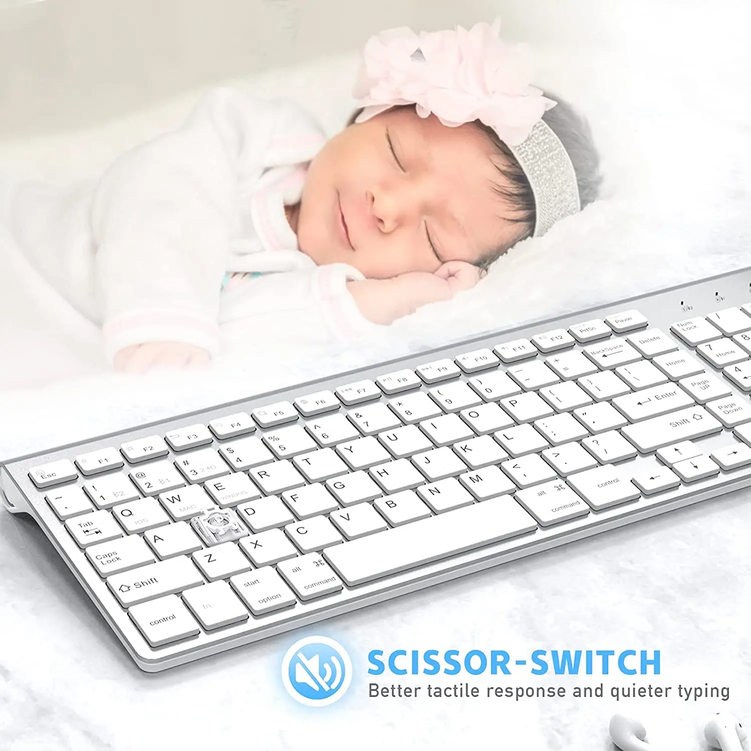 Wireless Bluetooth Keyboard, 2.4 GHz Connection Technology, Ergonomic Design, Suitable For PC Computers (Pink--Blue--Silver)。