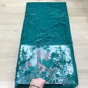

Blue Green French Lace Material High Quality Net African Lace Fabrics With Beaded For Nigerian Wedding Tulle Lace Fabric