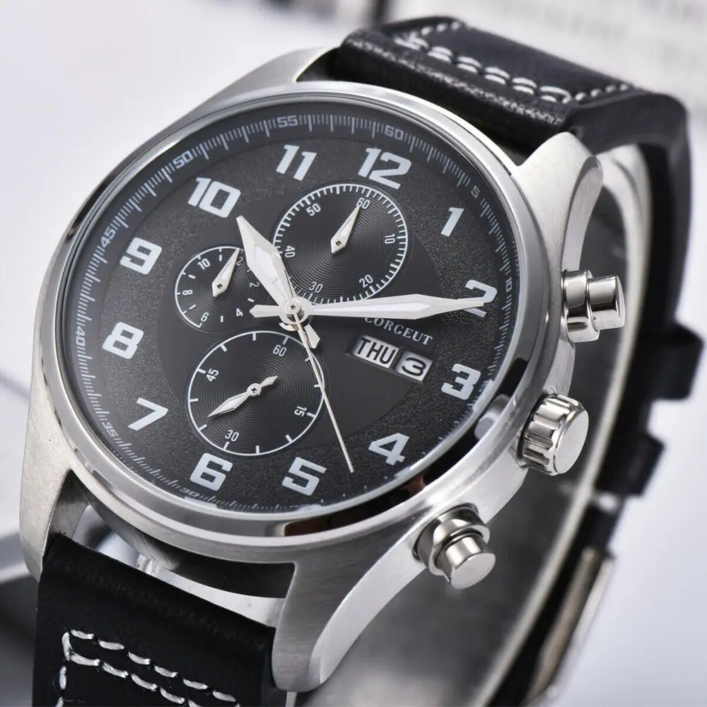 

Corgeut Chronograph Men's Quartz Watch Multifunctional 41mm Luminous Hand Stainless Steel Case Waterproof Watch