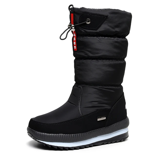 Women snow boots  platform winter boots thick plush waterproof non-slip boots  fashion women winter shoes  warm fur  botas mujer black
