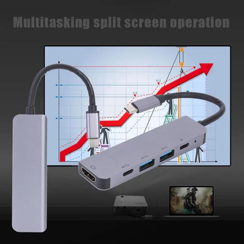 5 в 1 Многофункциональный TYPE-C концентратор USB-C до 4K HDMI USB адаптер для ноутбука