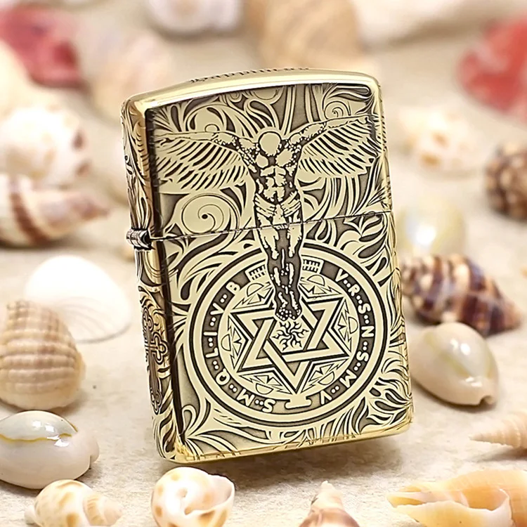 

Genuine Zippo oil lighter copper windproof Guardian angel carving cigarette Kerosene lighters Gift With anti-counterfeiting code