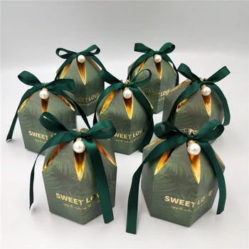 

Wedding Gift Boxes Packaging Dark Green Romantic Party Paperboard Box Yurt Festive Baby Shower Candy Box RobbinS&Bells/Pearls