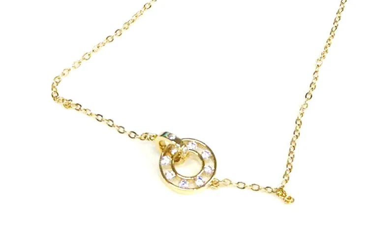 Korean-style Delicacy Double Loop Buckle Necklace Women's Choker-Style Fashion Tower Zircon Interlocking Pendant Necklace Orname