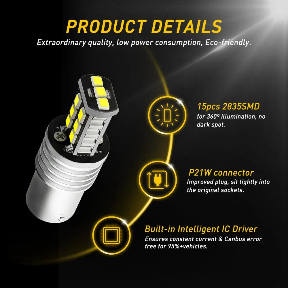 AUXITO 2X ȭƮ 6000K ĵ 1156  , ٰ VW MK6 ְ , DRL 12V 24V, P21W BA15S 7506 S25 LED 