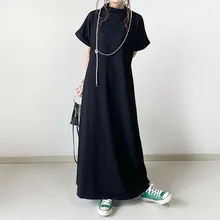 Dress 2021 Summer New Women's Solid Color Simplicity Fashion Japanese Style Round Neck Summer Casual Temperament Loose