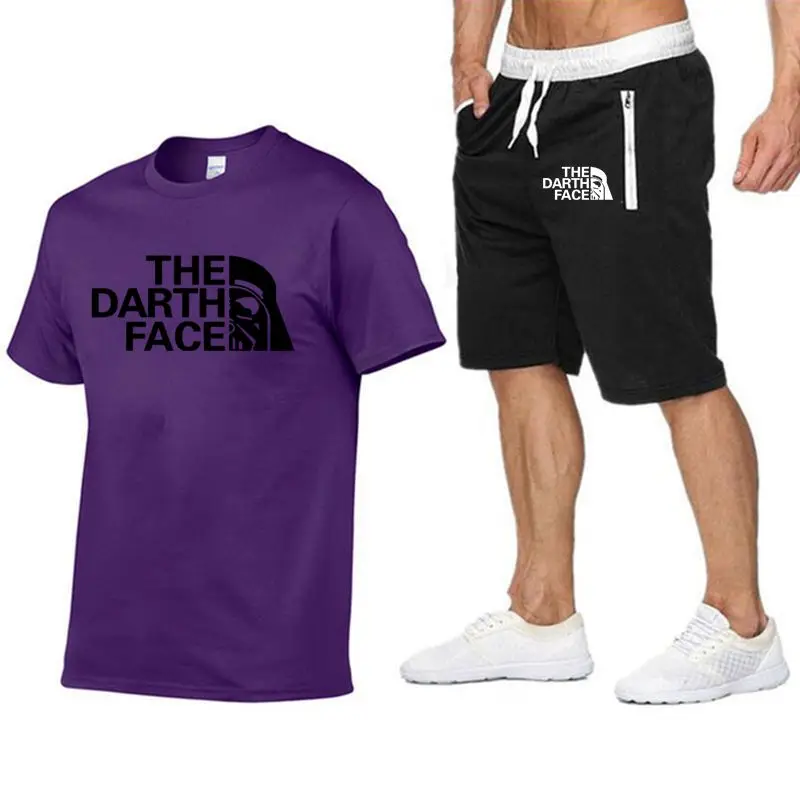 Модный мужской спортивный костюм из двух частей, шорты+ футболки, летний спортивный костюм, мужской спортивный костюм chandal hombre - Цвет: purple