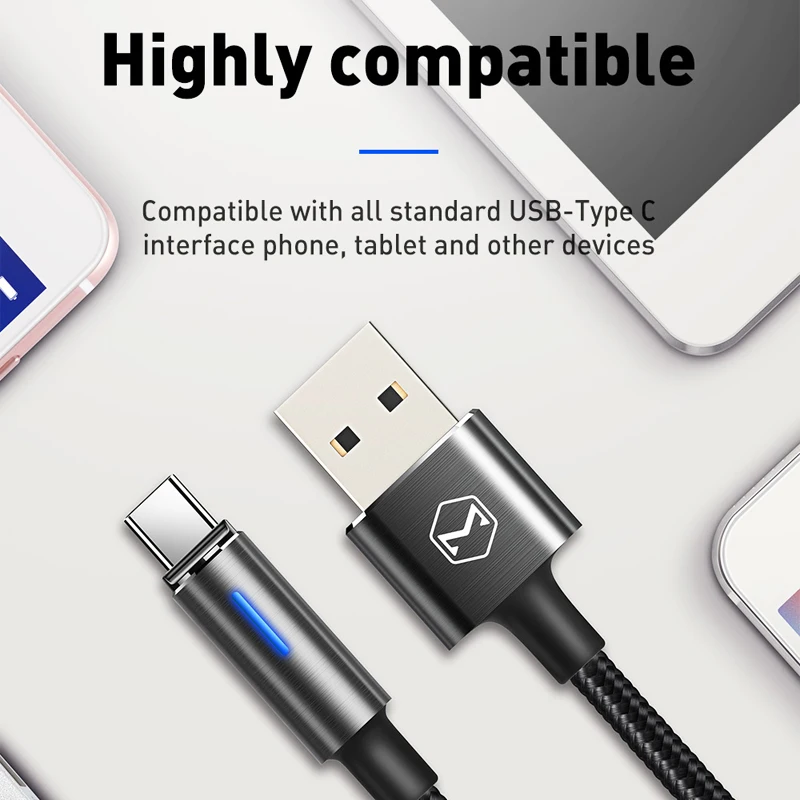 Mcdodo usb type-C кабель для samsung Galaxy S10 S9 S8 Plus One Plus Быстрая зарядка USB-C зарядное устройство для мобильного телефона USBC type-C кабель