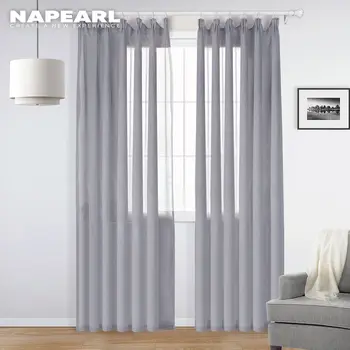 Tenda in tulle grigio economico Tende in lino trasparente per soggiorno Camera da letto Cucina Voile Tulle Tende trasparenti Trattamenti per finestre 1