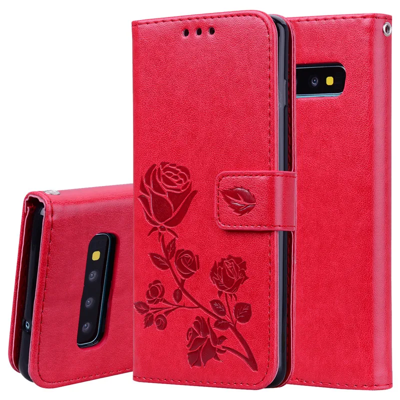 Для samsung S10 Plus чехол для Fundas samsung Galaxy S10 S10E S 10 чехол Чехол 3D цветок Coque кожаный флип-чехол для телефона Etui - Цвет: Red