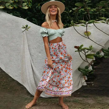 

Women Elegant Floral Print Long Skirt Summer Casual Hight Waist Lace-up Wrap Skirts 2020 Fashion Fitted Clothes For Woman New