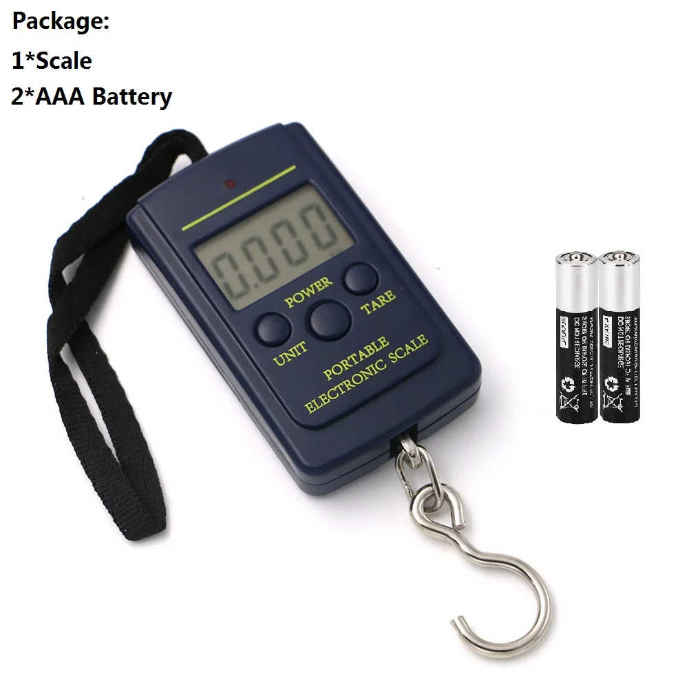 With Battery 40 кг x 10 г Мини цифровые весы для рыбалки, багажа, подвесной крючок, электронные весы, подсветка, Утяжелитель, инструмент, низкая мощность, сигнализация - Цвет: With Battery