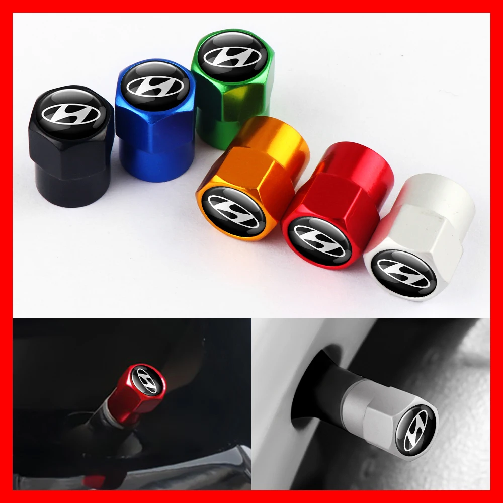 4 Uds de aluminio Auto vástago de válvula de neumático tapas para Hyundai Elantra acento Tucson Santafe Elantra Genesis Solaris Sonata Azera