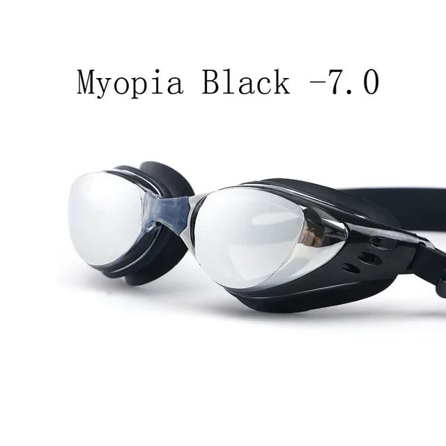 Myopia Swimming Glasses Prescription -1.0~-10 Waterproof Anti Fog Swim Eyewear Silicone Diopter Diving Goggles Adults Children Black -7.0