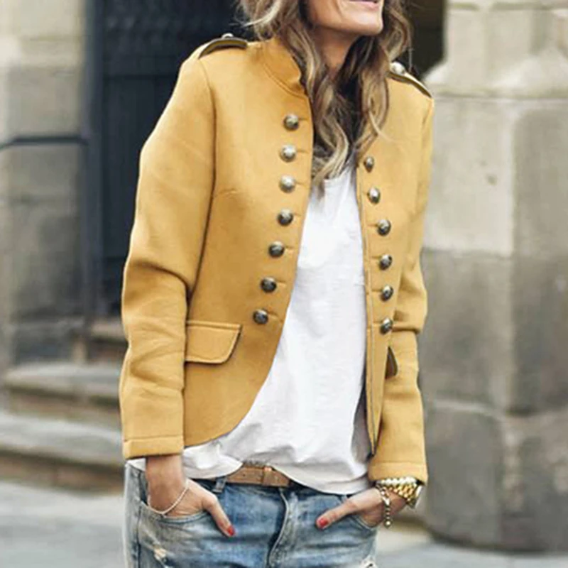 

2019 Autumn Female Basic Small Suit Cardigan Tops Casual Suit Jackets Women Long Sleeve Slim Short Coat Double-Breasted Girls