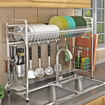 

Kitchen Shelf Organizer Dish Drying Rack Over Sink Utensils Holder Bowl Dish Draining Shelf Kitchen Storage Countertop Organizer