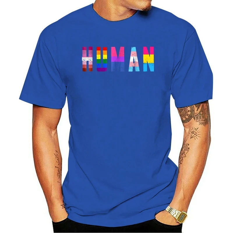 2021 Fashion casual 100% cotton T-shirt New Brand Clothing HUMAN Flag LGBT Gay Pride Month Transgender s | Мужская одежда