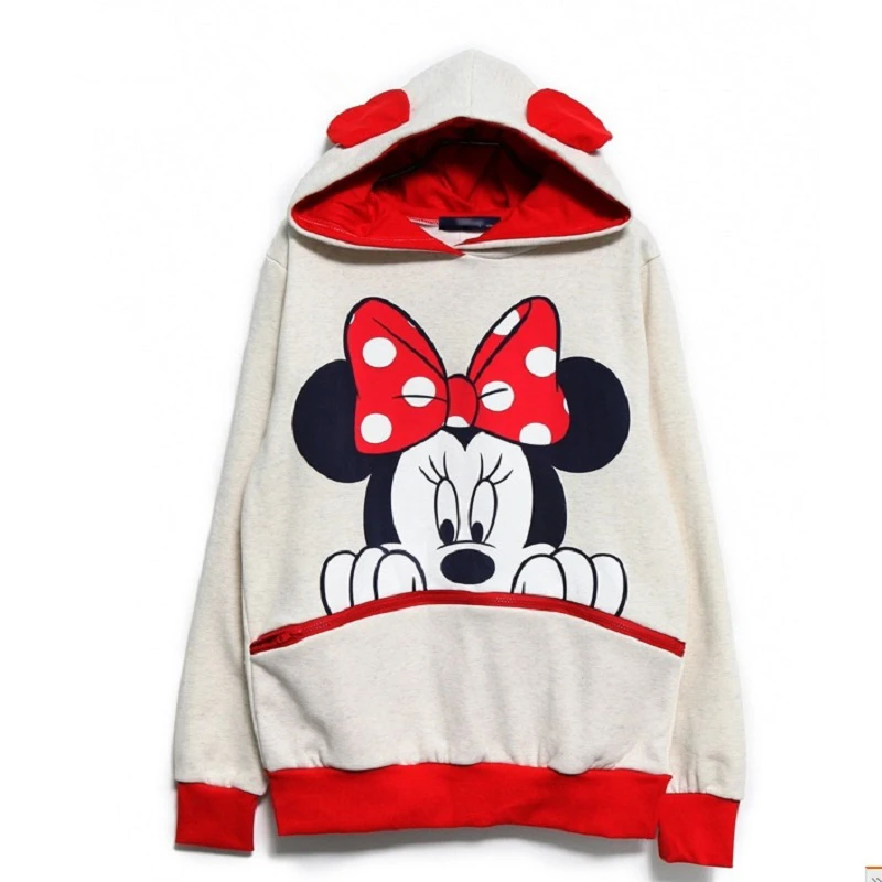 Kawaii Women Casual Hoodies Mickey Cartoon Hooded Sweatshirts Female Loose Fleece Pullover Plus Siz