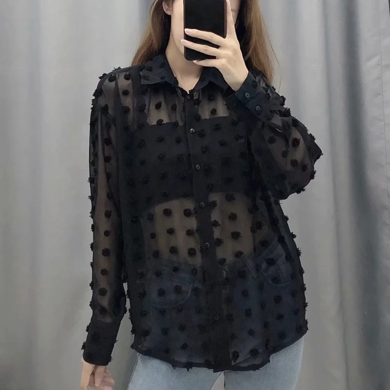 Блузка женская шифоновая в горошек с длинным рукавом|Блузки| |