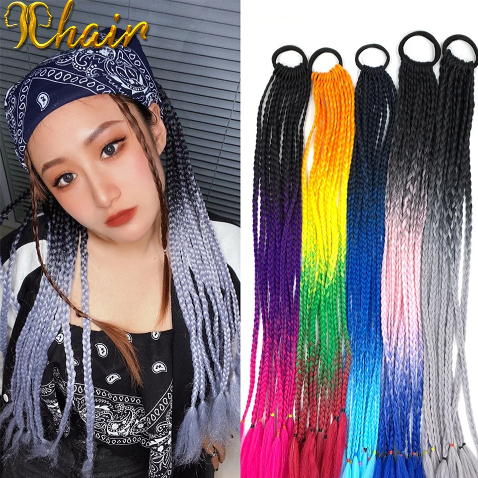 Hair Color Gradient Dirty Braided Ponytail Women Elastic Hair Band Rubber Band Hair Accessories Wig Headband 60cm Hair Color Gr