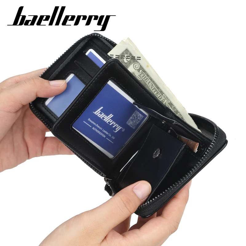 Мужской короткий кошелек Baellerry, модный кошелек на молнии с монетницей, мужской Корейский держатель для карт, винтажный короткий кошелек для мужчин