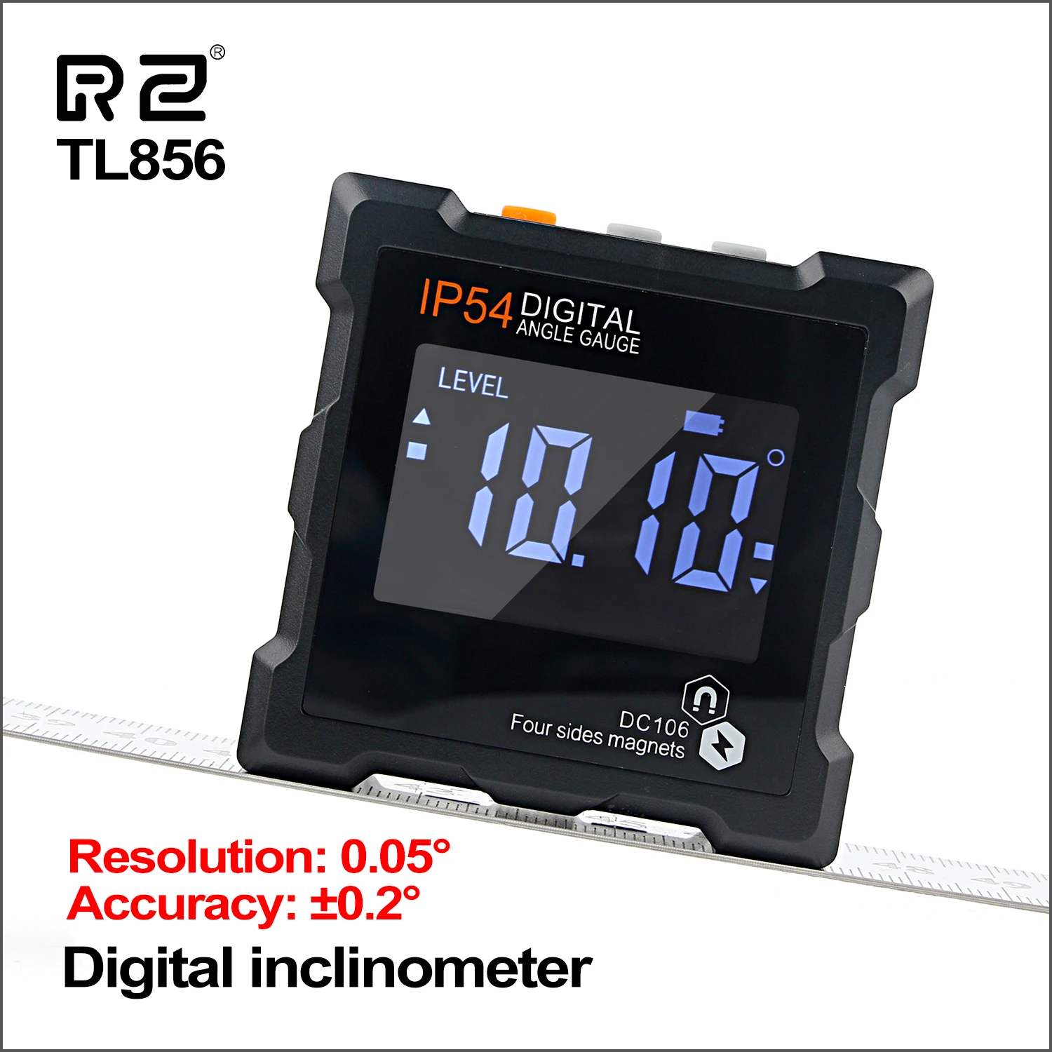 RZ Digital Level Angle Gauge 360&deg; Mini Measure Inclinometer With Four Sides Magnetic Base Electronic Universal Bevel Protractor