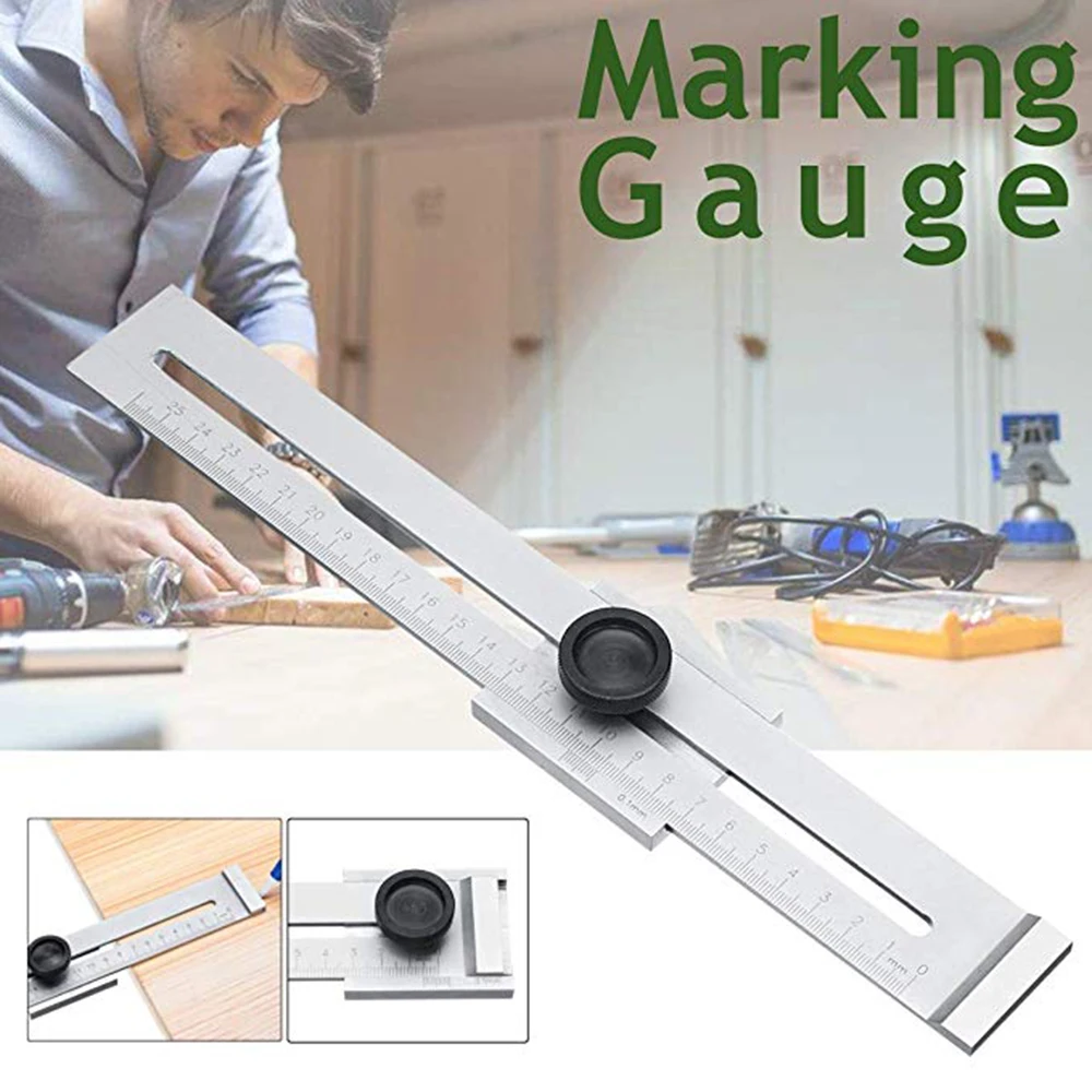 

Stainless Steel Marking Ruler Ruler 200mm 250mm 300mm Screw Cutting Marking Gauge Mark Scraper Tool For Woodworking Measuring