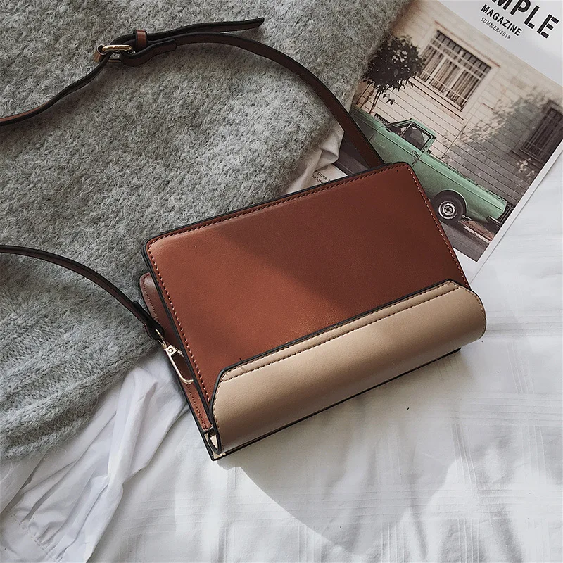 

2019 Spring And Summer New Style Stereo Square Sling Bag Contrast Color Lock Simple Shoulder Women's Bag