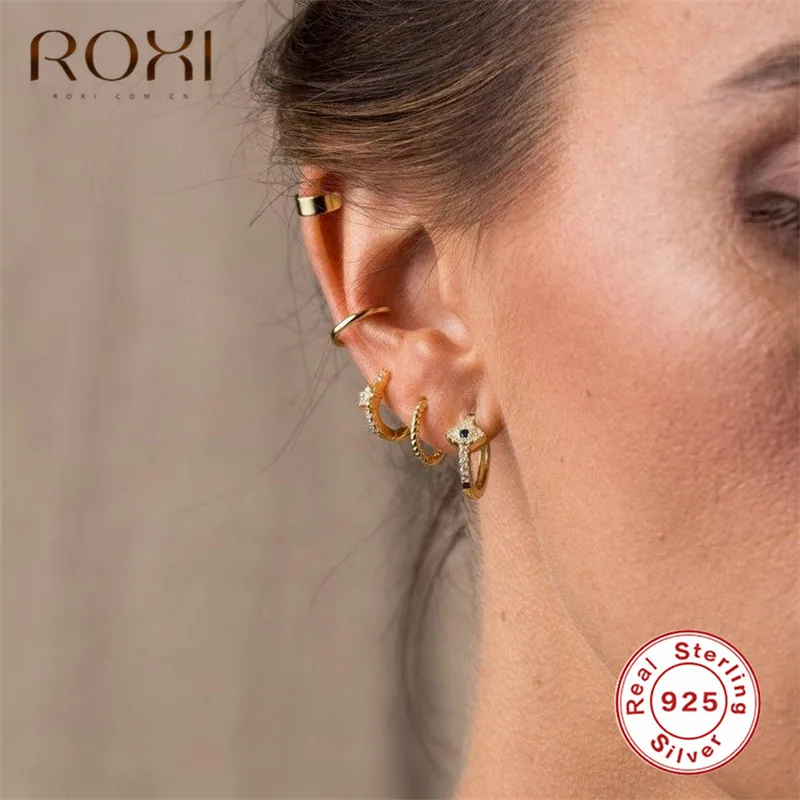 ROXI модные корейские серьги простые с переплетенными линиями серьги-гвоздики для женщин ювелирные изделия для девочек Круглый Круг Серьги из стерлингового серебра 925 пробы