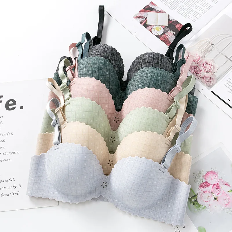 

Wasteheart Women Fashion Black Green Pink Wireless Padded Bras Push Up Female Bra Sexy One-Piece Bras Bralette Underwear A B