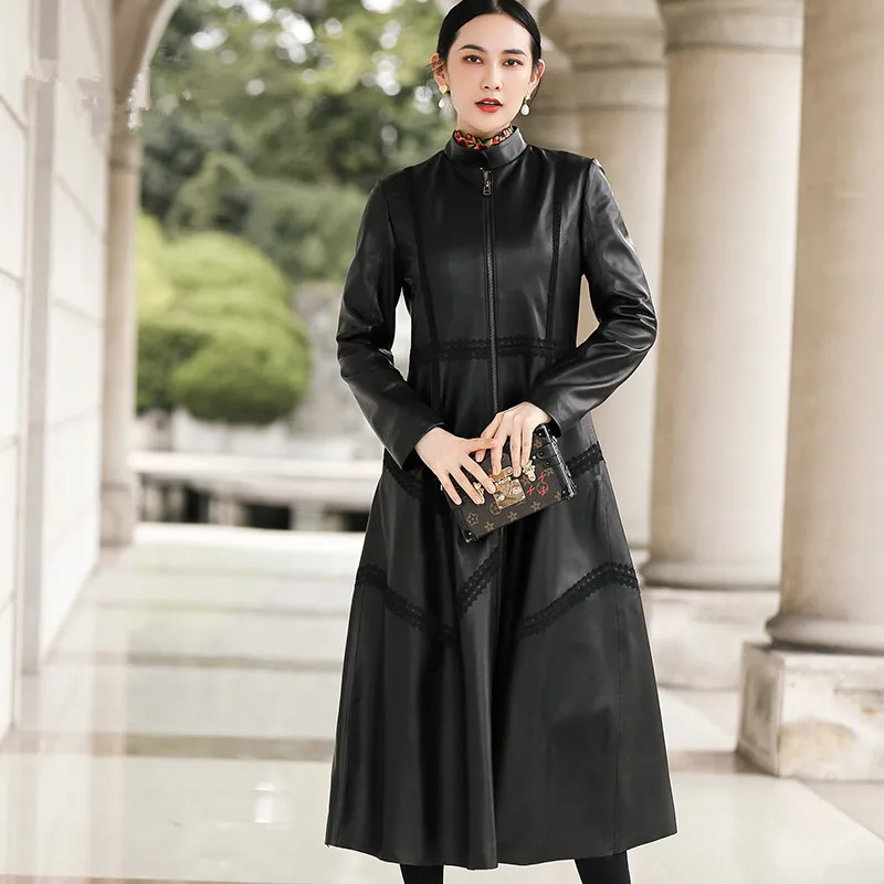 AYUNSUE, настоящая кожаная куртка, зимняя куртка для женщин, натуральная овчина, пальто, женский длинный пуховик, уличная ветровка, XS18D18-13 - Цвет: black-thicken