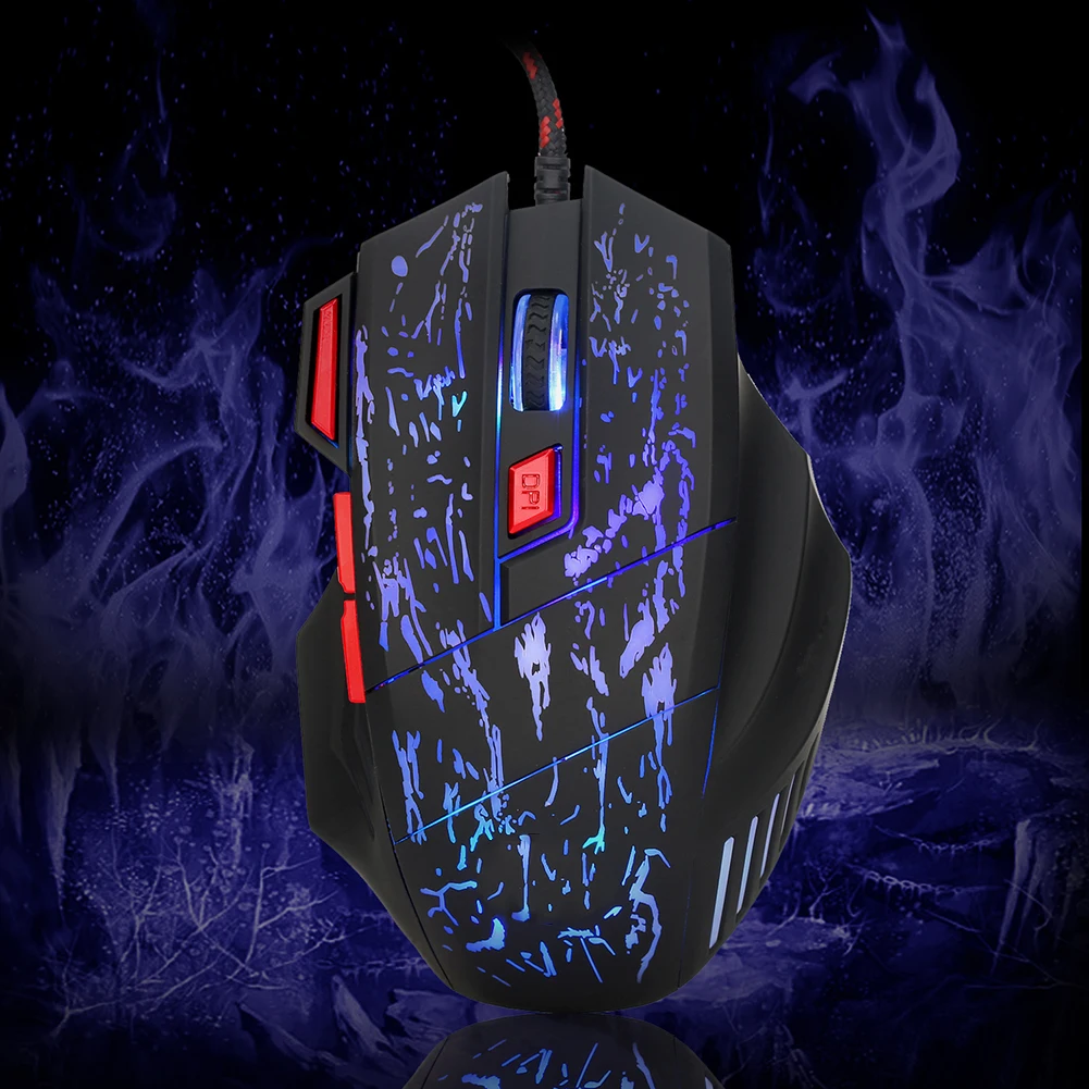 5500DPI USB Wired Mouse LED Optical Crack Glow Gaming Mouse 7 Buttons Gamer Laptop PC Mice