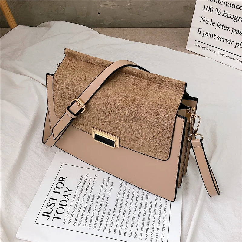 

Burminsa Autumn Vintage Suede Square Ladies Shoulder Bags Women Soft Large Capacity Work Bags Unusual Lock Crssbody Bag 2019