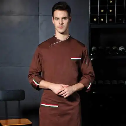 brown Новое поступление, осенне-зимняя куртка шеф-повара для ресторана и кухни, рабочая одежда с длинными рукавами, одежда для повара - Цвет: brown