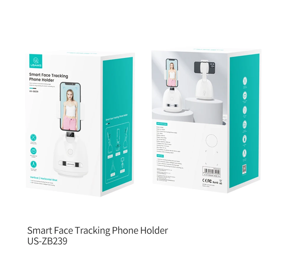 USAMS Portable 360 Rotation Auto Smart Face Track Phone Holder Support Phone Mount Tripod with Face Tracking US-ZB239 32 Heed7eadae27c488f871b28c624b490eet