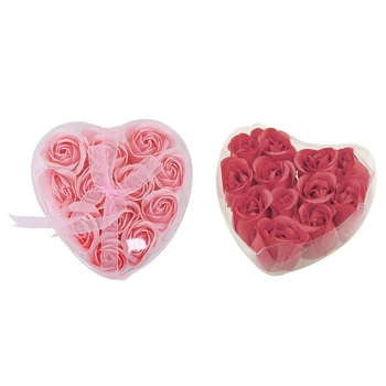 

24 Pcs Fragrant Rose Bud Petal Soap Wedding Favor + Heart Shape Box Red & Pink