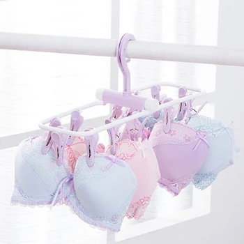 

12 Clips Foldable Clothes Rack Underwear Socks Multi-Function Windproof Clothes Clip Plastic Portable Clothes Rack