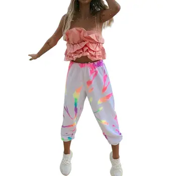 

Women Casual Long Young Style Pants Elastic Waist Painted Reflective Harem Ankle-Length ants Loose Trousers Joggers