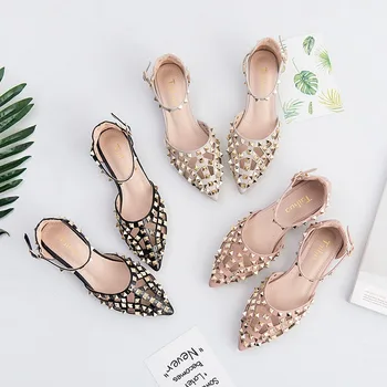 

2020 Summer Fashion Rivet Pointed-Toe Hollow out Hallow A- line Buckle-Tangerine Shoes Rome Sandals sandals women Gladiator