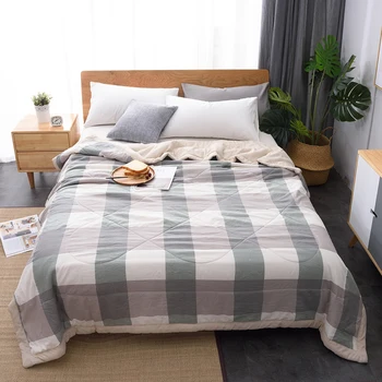 

Summer Washed Cotton Air-conditioning Quilt Soft Breathable Blanket Thin Stripe Plaid Comforter Bed Cover