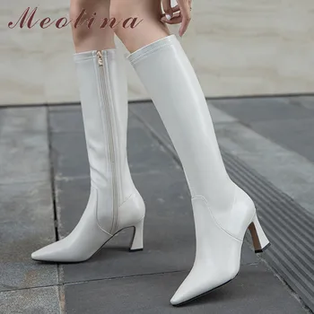 

Meotina Knee-High Boots Women Shoes Zipper High Heel Fashion Ladies Boots Pointed Toe Stiletto Heels Long Boots Autumn Winter 43