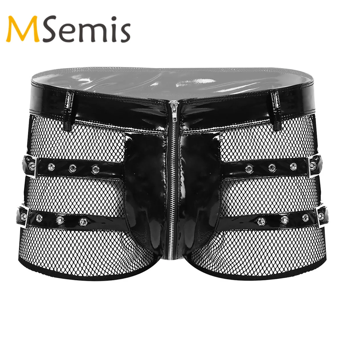 Мужское нижнее белье из лакированной кожи с мокром эффектом, нижнее белье, трусы-боксеры с низкой посадкой и молнией спереди, нижнее белье