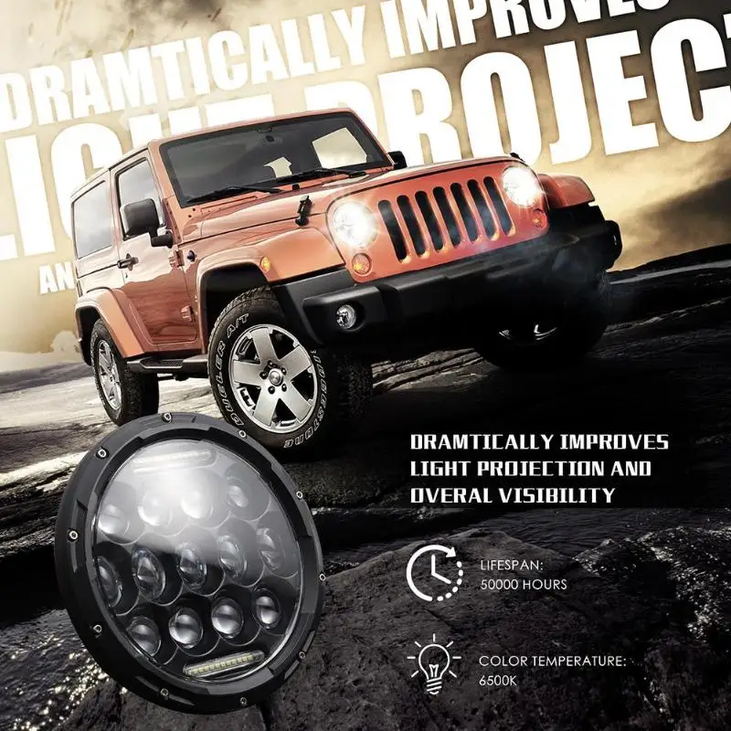 1 пара 7 дюймов 300 Вт Автомобильный светодиодный Налобные фонари W/DRL для Jeep Wrangler H4/H13